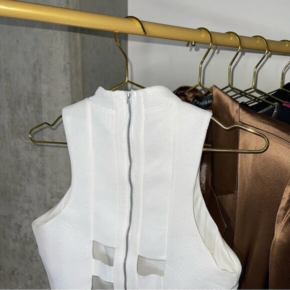 New Express White High Neck Mesh Sleeveless Cropped Cutout Top - Picture 13 of 17